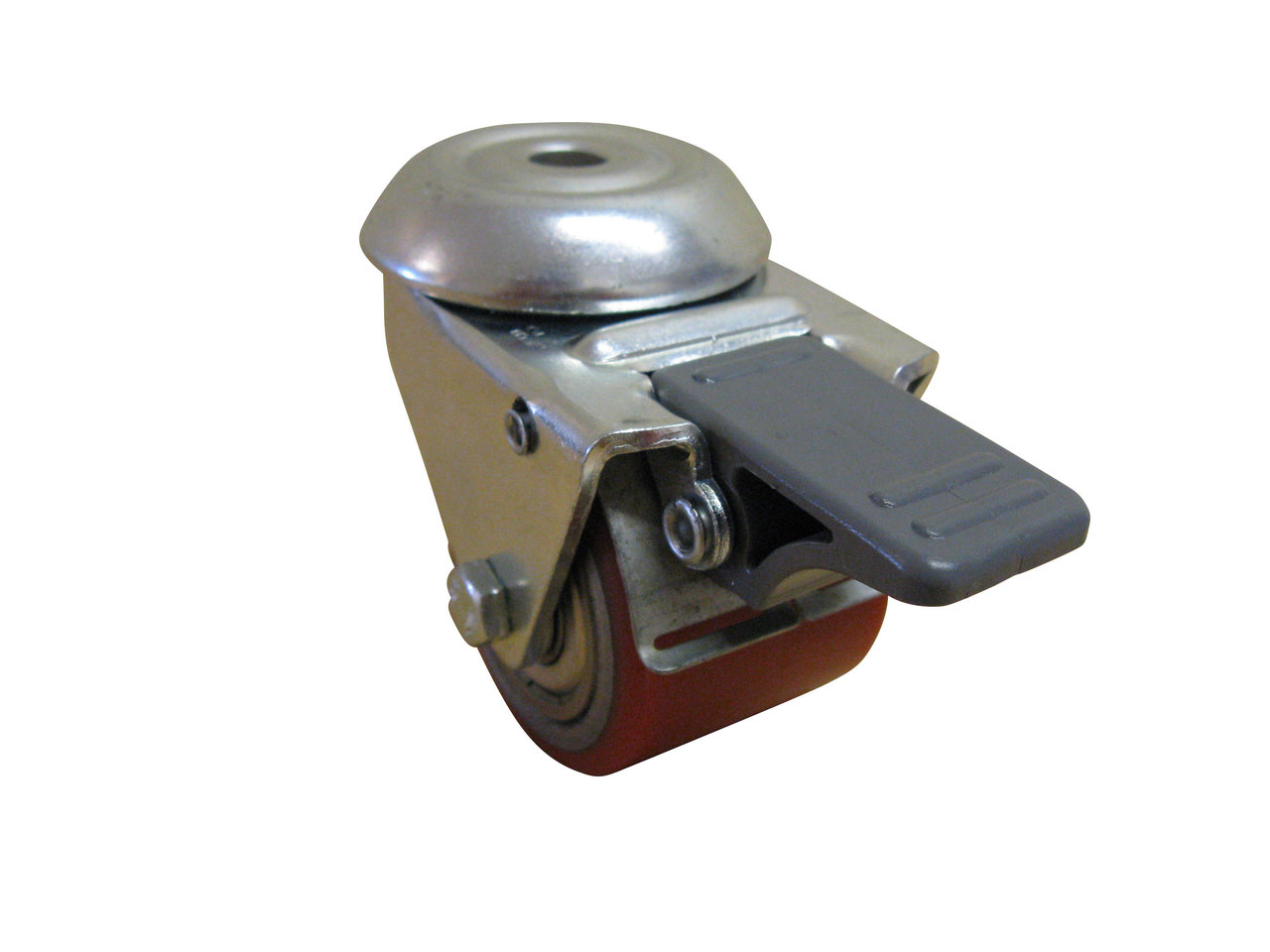 Mini-Schwerlastrolle mit Feststeller und Polyurethanrad ø 50x40mm, Rückenlochbohrung 10mm